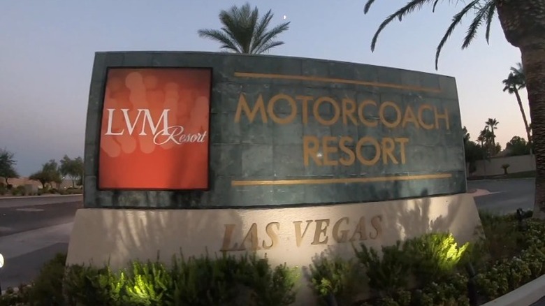The Las Vegas Motorcoach Resort sign at the resort entrance
