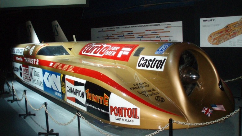 The Thrust 2 jet car in a museum