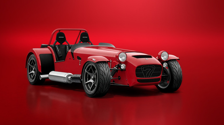 Red 2026 Caterham Seven front 3/4 view