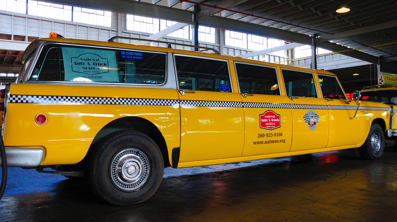 Front 3/4 of 1971 Checker Aerobus on display in museum