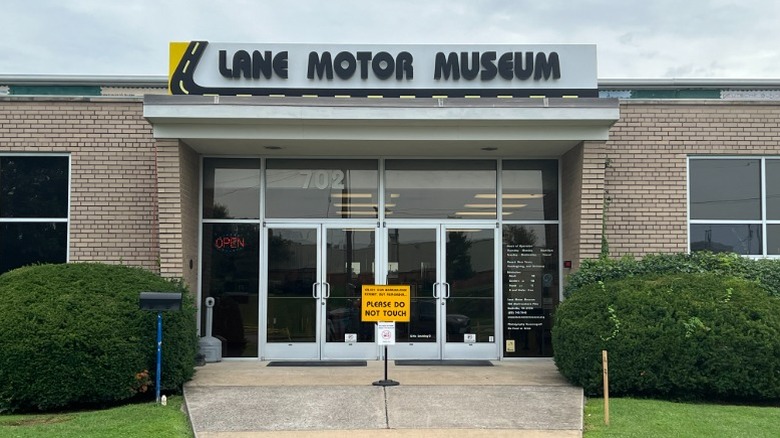 The entrance to the Lane Motor Museum