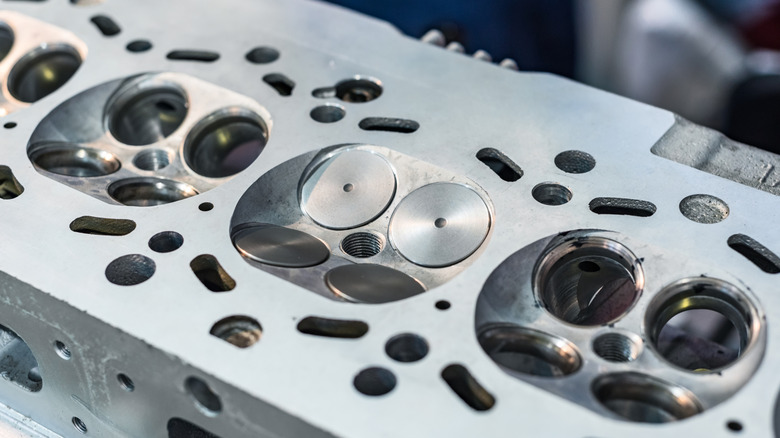 Close up of a four-valve cylinder head.