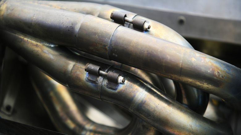 Detailed image of grand-prix car exhaust.