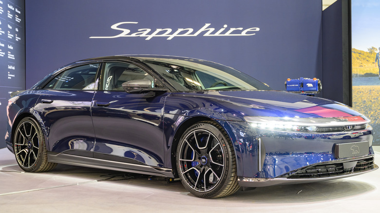 A Lucid Air Sapphire on display in 2025 in Brussels.