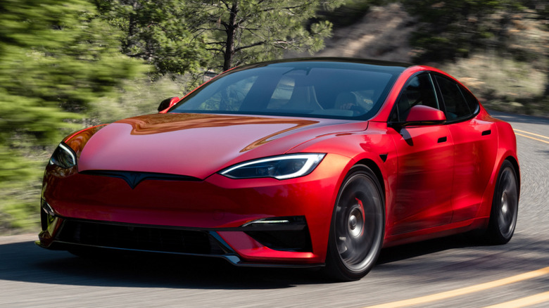 A red Tesla Model S