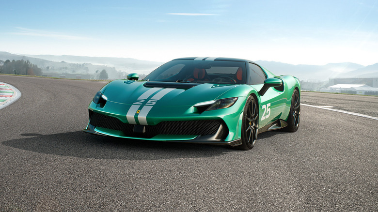 2025 Ferrari 296 Speciale parked on track front 3/4 view