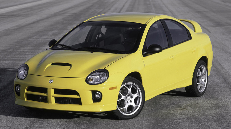 Press photo of yellow 2003 Dodge Neon SRT-4.
