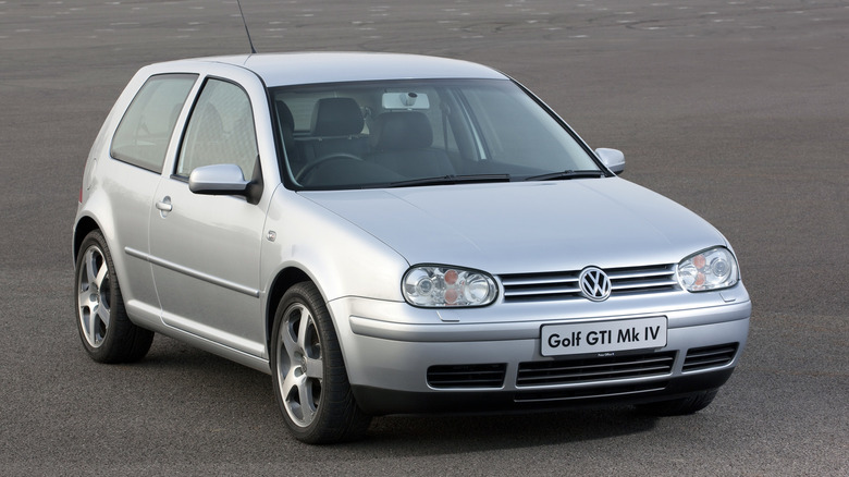 Silver Mk 4 Golf GTI front 3/4 view.
