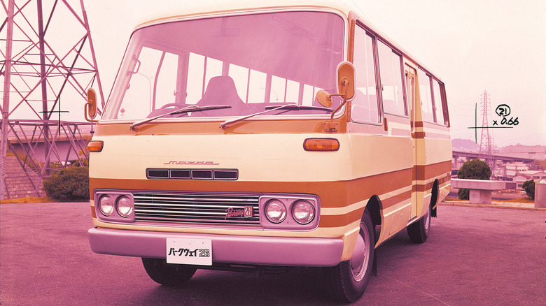 A 1974 Mazda Parkway Rotary 26 bus in a pink-tinted photo