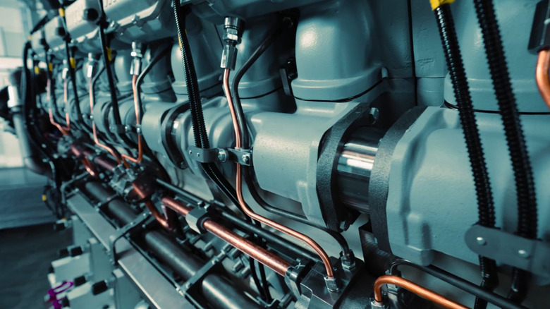 A close-up view of the MTU 20V 8000 engine.