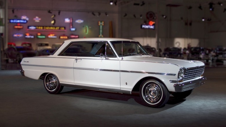 The 1963 Chevy II Nova sits parked in GM's heritage museum.