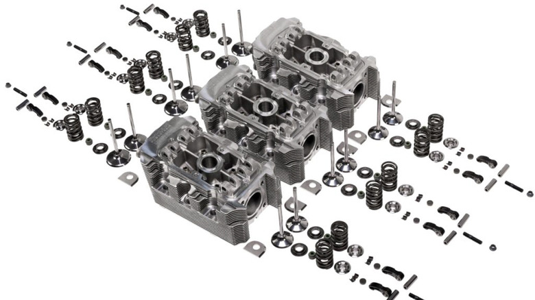 All of the parts for the Swindon Powertrain M64 cylinder head.