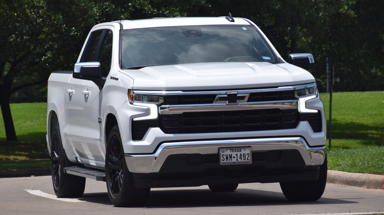 Chevy Silverado in a parking lot.
