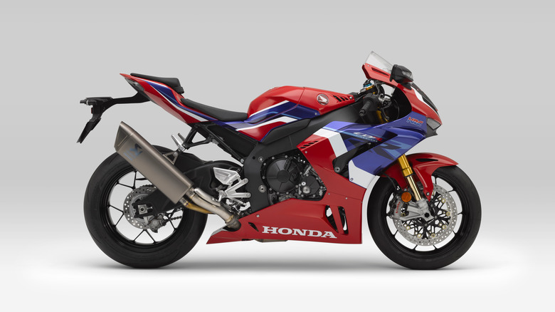 A red and blue Honda CBR1000RR-R Fireblade in profile