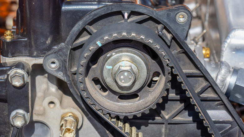 A timing belt is exposed in an internal combustion engine.