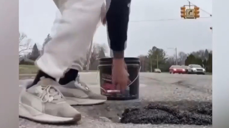 Filling a pothole on tiktok