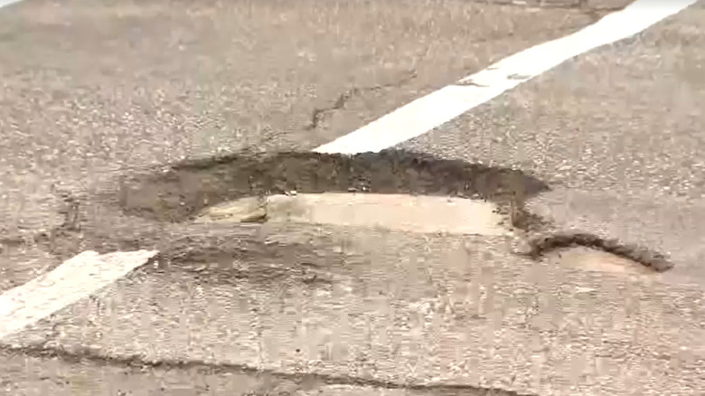 Pothole in suburban Detroit area