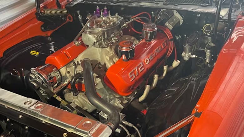 The 850-horsepower 527-cubic-inch engine of the 1970 Chevrolet Camaro RS Custom listed by Mecum Auctions.