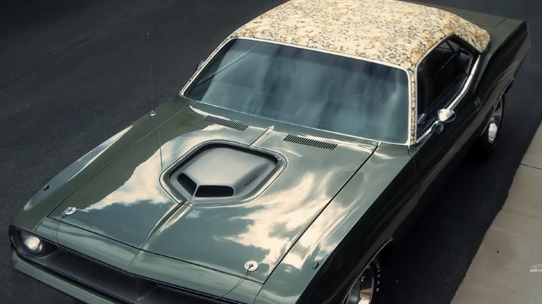 A green 1970 Plymouth Barracuda shown from above