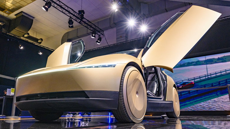 Tesla Cybercab or Robotaxi two-passenger battery-electric self-driving car on display at the AutoSalon on January 10, 2025 in Brussels, Belgium.