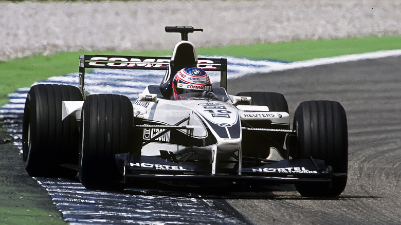 Grand Prix of Germany, Hockenheimring, 30 July 2000. Jenson Button in full attack mode in the 2000 German Grand Prix in Hockenheim, where he finished 4th, his best result of the season for the Williams-BMW team, in his first year in Formula One.