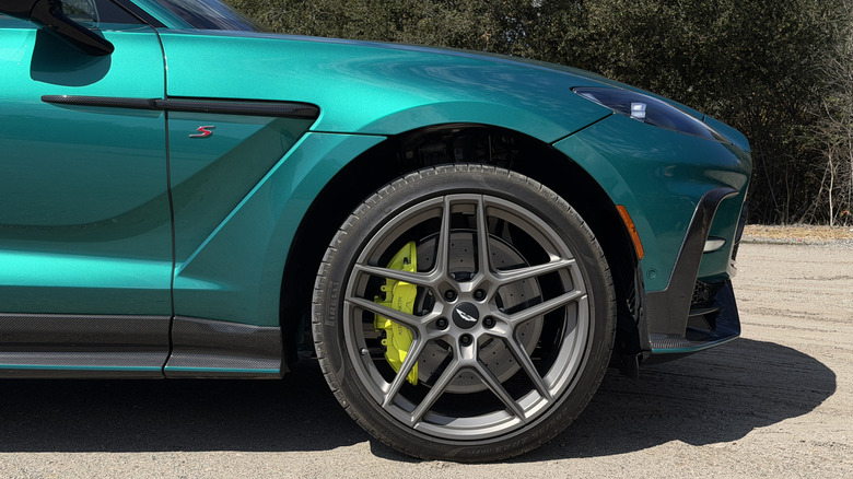Front wheel of a green 2026 Aston Martin DBX S