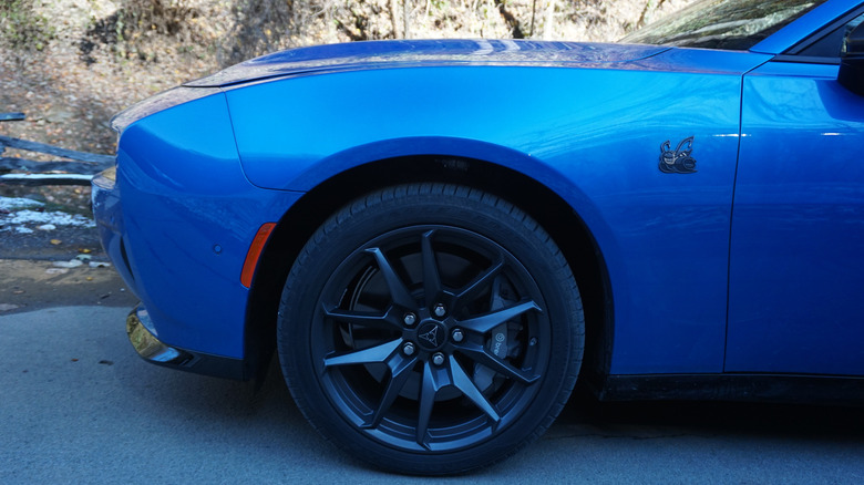 Front 4th sheet of a bluish 2026 Dodge Charger Sixpack Scat Pack