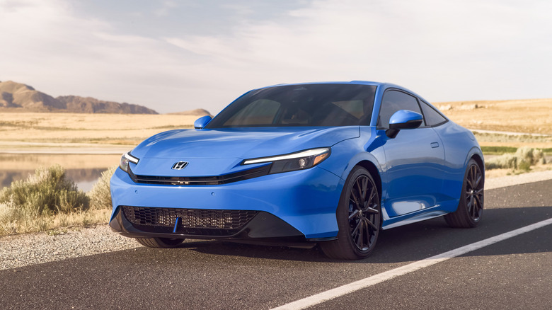 Front 3/4 view of a blue 2026 Honda Prelude
