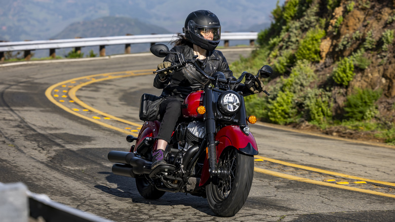 Amber on a red Indian Chief Vintage in the canyons outside LA