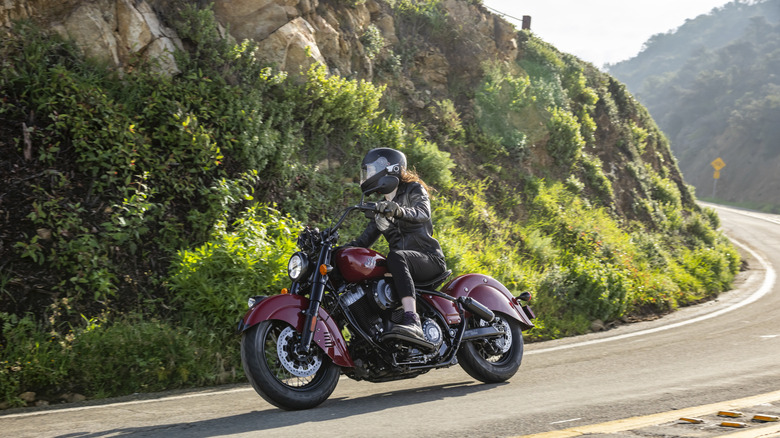 Amber on a red Indian Chief Vintage in the canyons outside LA