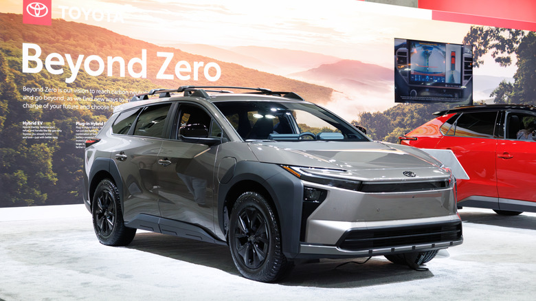 The all-new 2026 Toyota bZ Woodland is on display during the 2025 Los Angeles Auto Show at the Los Angeles Convention Center on November 23, 2025 in Los Angeles, California