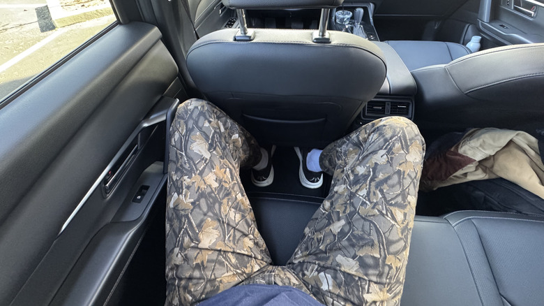 My POV from the back seat of the CX-5 showing how much room my long legs and camo pants have behind my ideal driving position