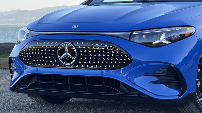 Front end of a blue 2026 Mercedes-Benz CLA EV