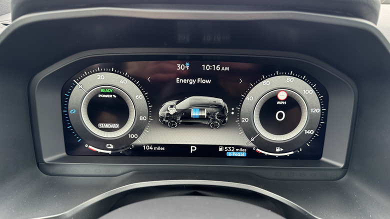 A close-up shot of the digital gauges in the Qashqai showing the energy flow graphic
