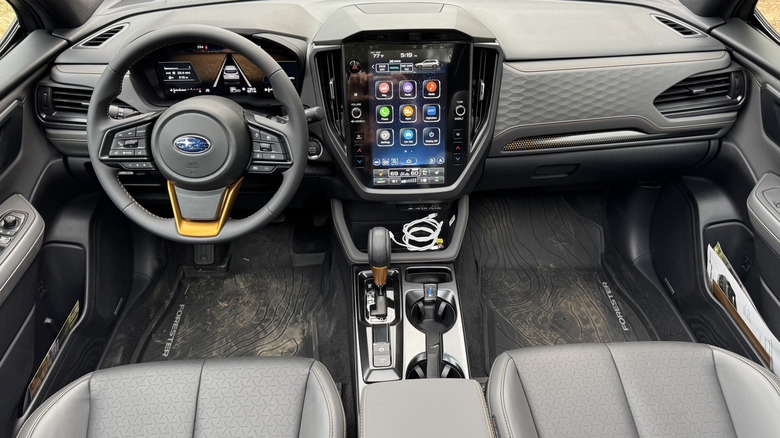 A look down at the dashboard and new center console of the Forester Wilderness