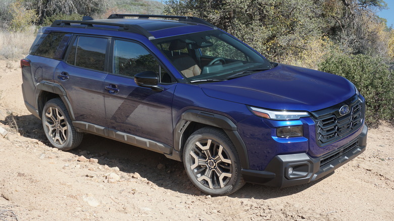 Blue 2026 Subaru Outback from 3/4 view