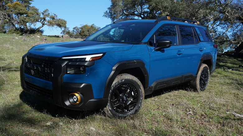 Blue 2026 Subaru Outback Wilderness front 3/4 view