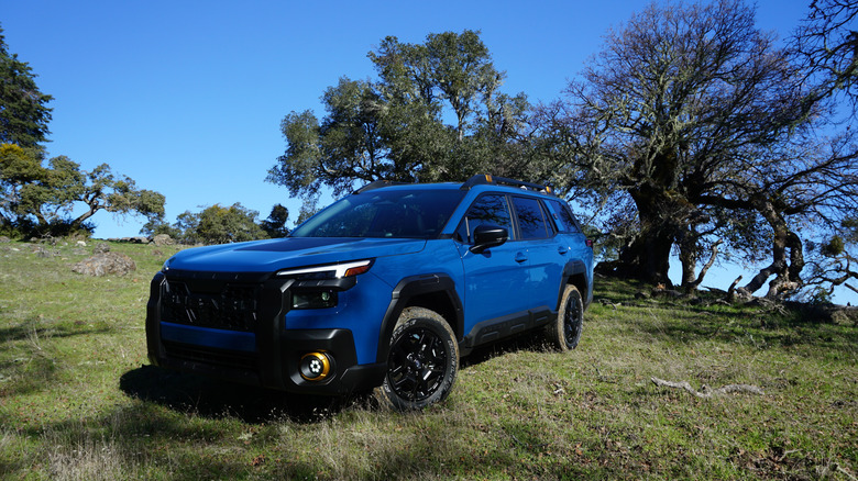 Blue 2026 Subaru Outback Wilderness front 3/4 view
