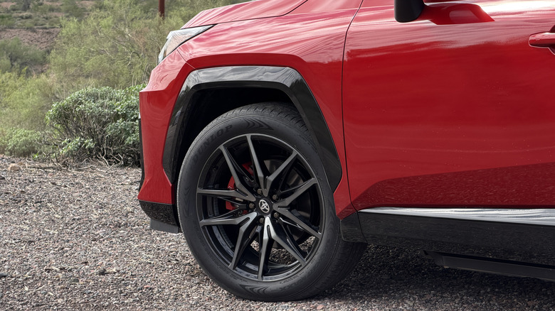 Front wheel of a 2026 Toyota RAV4 GR Sport