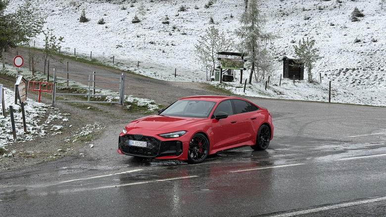 Front 3/4 view of a red 2027 Audi RS5