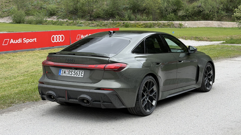 Rear 3/4 view of a green 2027 Audi RS5