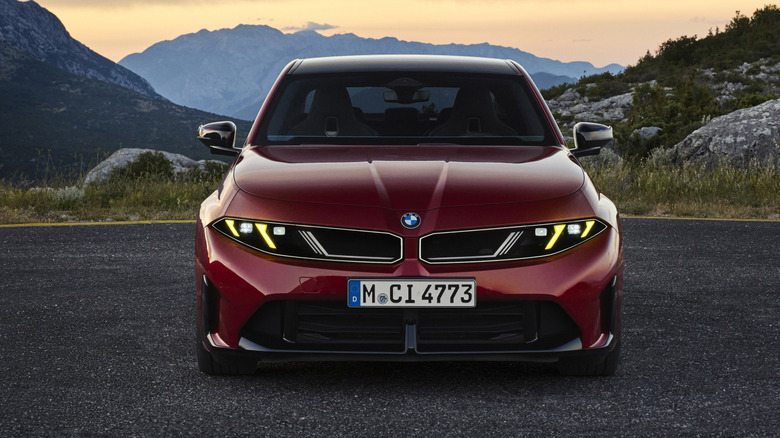 Front end of a red BMW M350
