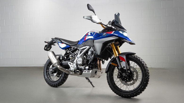 A blue BMW F 450 GS adventure motorcycle