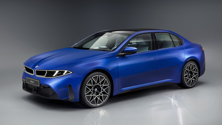 Front 3/4 view of a blue BMW i3