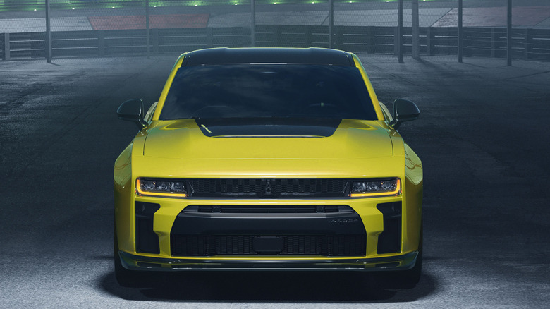 Front end of a yellow Dodge Charger Super Bee