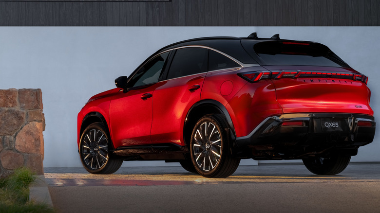 red 2027 Infiniti QX65 Autograph rear 3/4 view