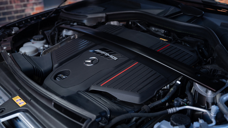 An underhood shot showing the new turbocharged inline-six engine