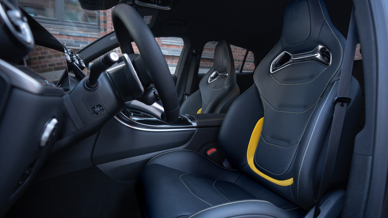 A look at the black and yellow bucket seats in the AMG GLC53 Gold Accents Package