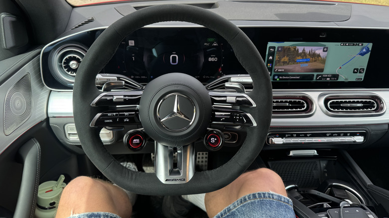 Photo of my POV in the driver's seat of the GLE53 with a black interior
