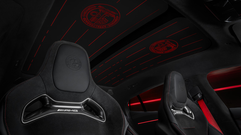 Front seats and sunroof of a 2027 Mercedes-AMG GT 4-Door Coupe EV